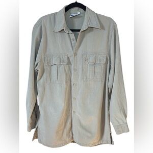 Tilley Vintage Men’s Button Down Shirt Beige Cotton Canada Medium 90s
